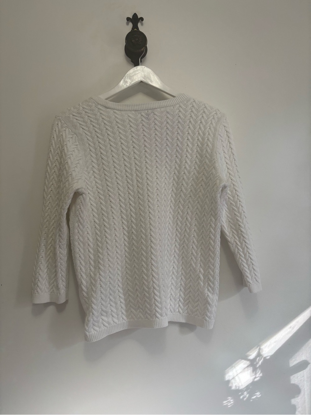 Lord & Taylor White Cotton Knit Crewneck Sweater - Picture 2 of 4